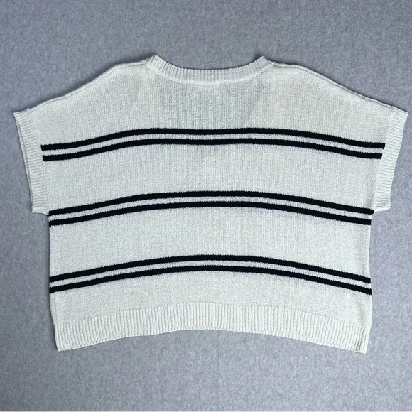 Carly Jean Los Angeles V-Neck Sweater White with Black Stripes - Picture 2 of 6